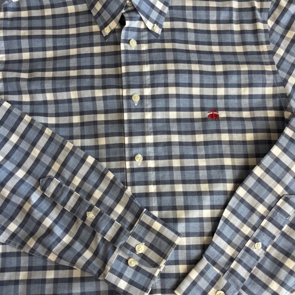Brooks Brothers Regent Non-Iron Supima Cotton Check Shirt Mens Large Blue White - Picture 4 of 6